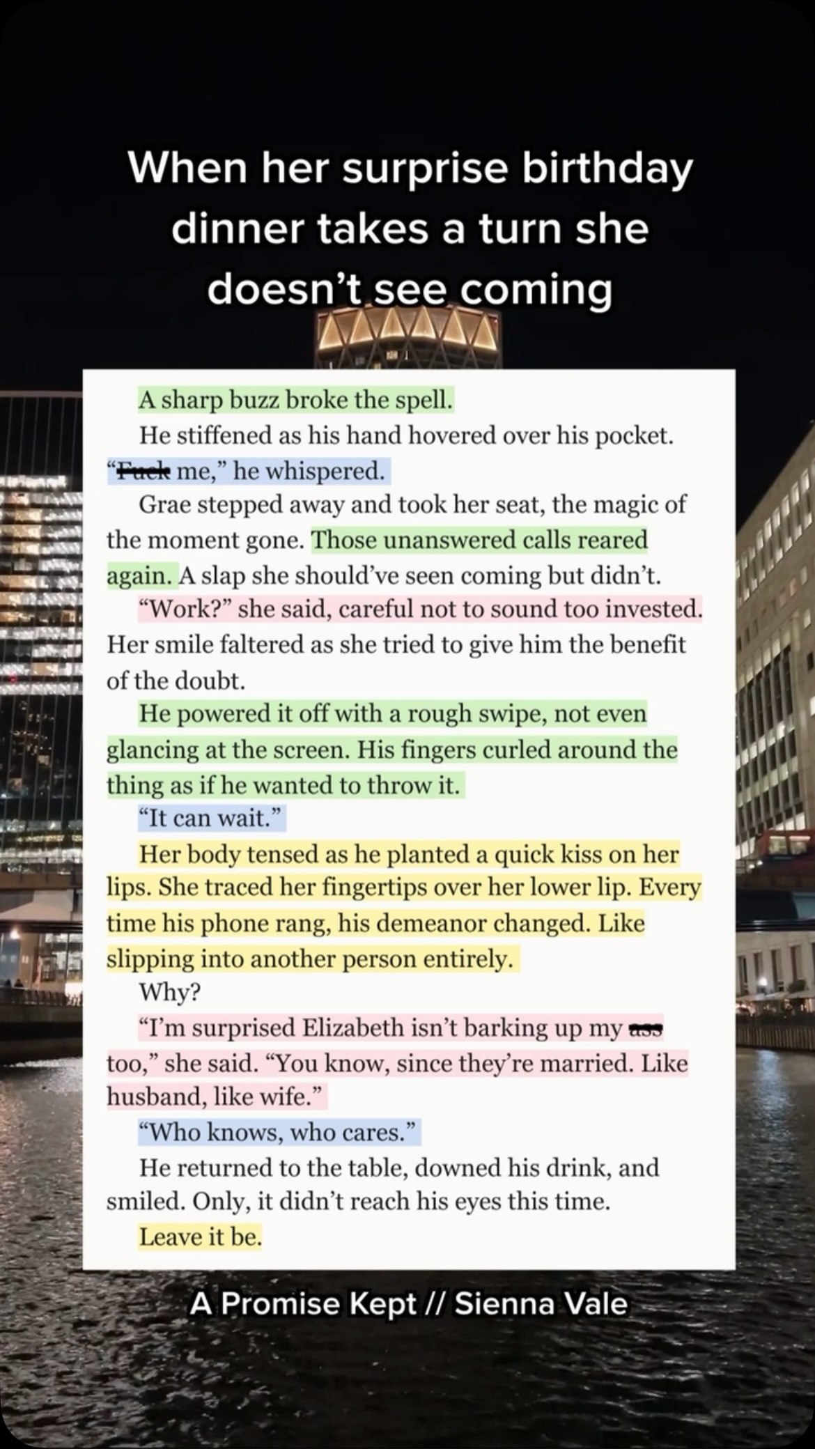 ❤️ KINDLE UNLIMITED ❤️

Midlife Crisis.

That’s what moving to London turned into. Not the empowered divorcee glow-up I promised myself.

Just a shrinking bank account. A publishing deadline breathing down my neck. And the very real possibility of losing the house I bought for my retired parents.
The only thing holding me together is him.

Caden Knight. A charm-your-pants-off British literary icon who found me through a reel.

What started as casual messages became late-night confessions, praise given only when earned, and a connection that feels anything but online.

He knows exactly how to shape my obedience and make me work for his approval.

I keep saying nothing will come of it. 

Until he wants to meet. In person.

He doesn’t know I’m already living minutes away. I’ve been avoiding his requests, terrified I won’t live up to the fantsy we’ve built.

But London refuses to keep us apart.

And when I run into him, I can’t deny how easily I fall under his control.

Some promises follow us across lifetimes.

A Promise Kept 📕 Sienna Vale

📚Read Here: https://a.co/d/09ShLqtW
Available in ebook and paperback!
